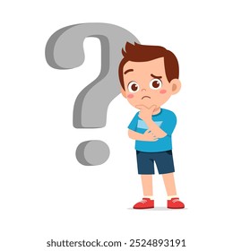 little kid feeling curious and stand beside question mark