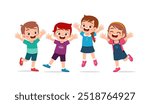 little kid and friend raise hand up