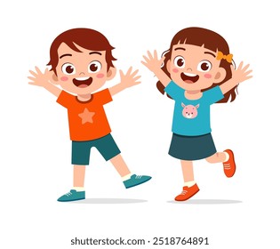 little kid and friend raise hand up