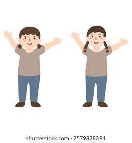 little kid and friend raise hand up