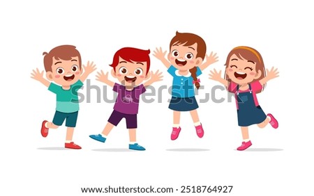 little kid and friend raise hand up