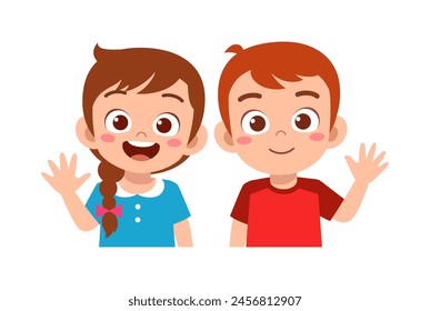 little kid with friend smile and waving hand