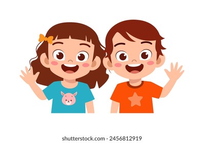 little kid with friend smile and waving hand