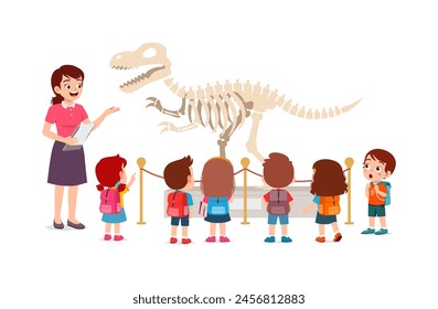 little kid and friends visit museum to watch fossil