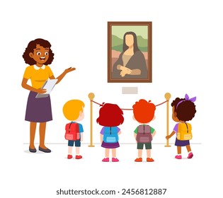 little kid and friends visit museum to watch painting