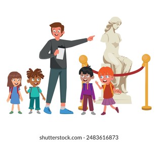 little kid and friends visit museum to watch statue.