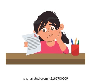 little kid get bad grade and feel sad.