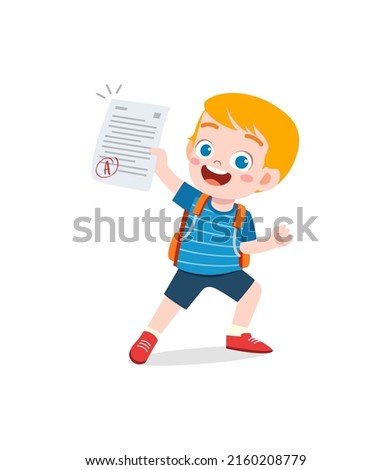 little kid get good grade and feel happy