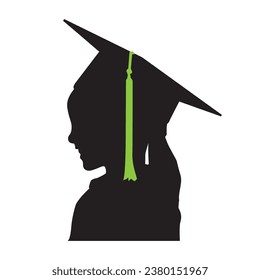 little kid girl graduate face silhouette, graduation silhouette. children's graduation ceremony silhouette, children's education, little girl 