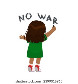 little kid girl writing on the wall No war. Vector illustration on a white background. Pray for peace