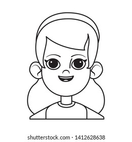 little kid girls face with bandana avatar cartoon character profile picture portrait isolated black and white vector illustration graphic design