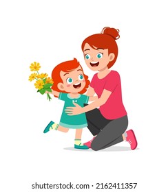 little kid give a flower to mother