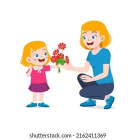 little kid give a flower to mother