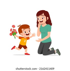 little kid give a flower to mother