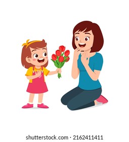 little kid give a flower to mother