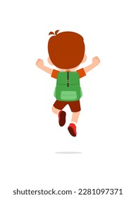 little kid go to school alone and feel happy, back view