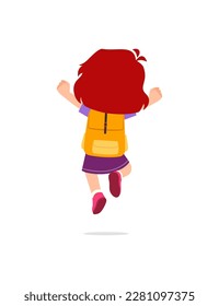 little kid go to school alone and feel happy, back view