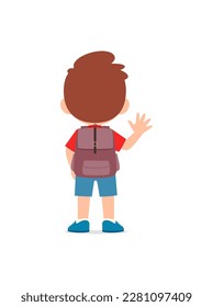 little kid go to school alone and feel happy, back view