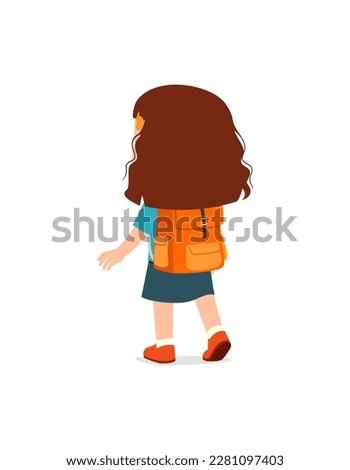 little kid go to school alone and feel happy, back view