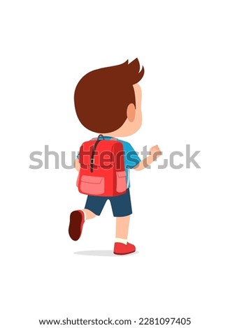 little kid go to school alone and feel happy, back view