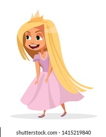 Little kid in halloween suit vector illustration. Girl in dress cartoon characters. Cute princess, sorceress cosplay. Childr playing fictional personage