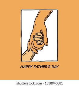 Little kid hand holding father hand vector illustration for Happy fathers day concept poster background design handrawn drawing style