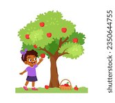 little kid harvest apple and feel happy