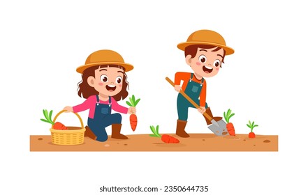 little kid harvesting carrot and feel happy