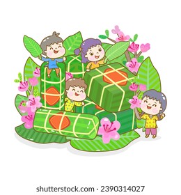 Little kid have Veitnam new year food character.