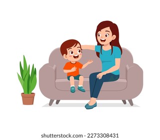 little kid having conversation with mother and feeling happy