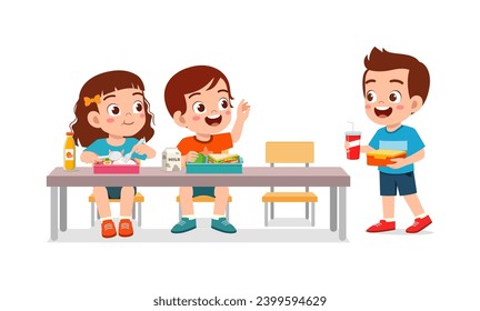 little kid having lunch with friend in school