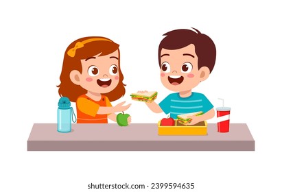 little kid having lunch with friend in school