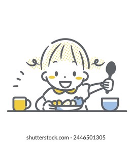 little kid having lunch happily