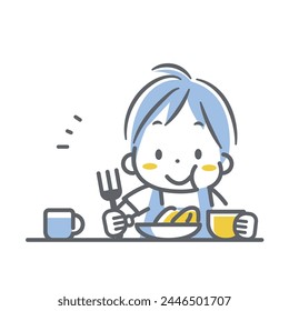 little kid having lunch happily