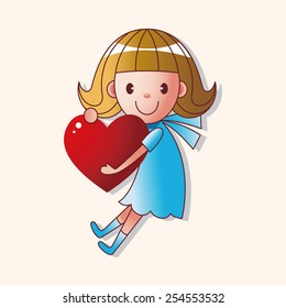 little kid with heart theme elements