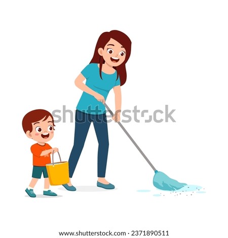 little kid helping mother to mop the floor