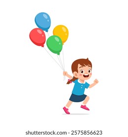 little kid holding balloon and feeling happy