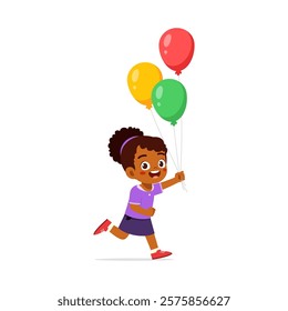 little kid holding balloon and feeling happy