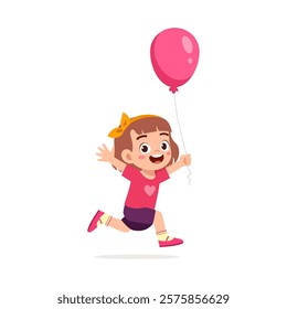 little kid holding balloon and feeling happy