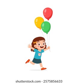 little kid holding balloon and feeling happy