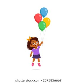 little kid holding balloon and feeling happy