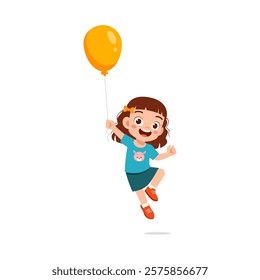 little kid holding balloon and feeling happy