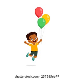 little kid holding balloon and feeling happy
