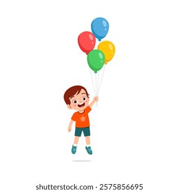 little kid holding balloon and feeling happy