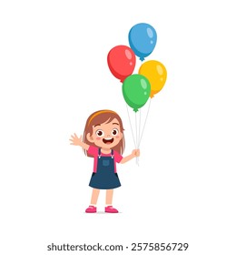 little kid holding balloon and feeling happy