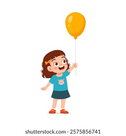 little kid holding balloon and feeling happy