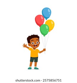 little kid holding balloon and feeling happy