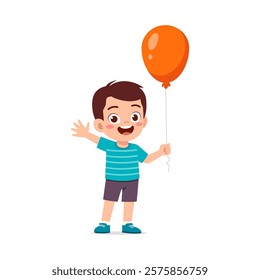 little kid holding balloon and feeling happy
