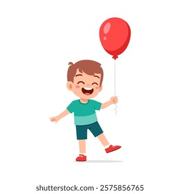 little kid holding balloon and feeling happy