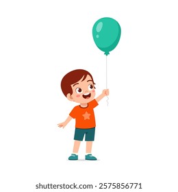 little kid holding balloon and feeling happy